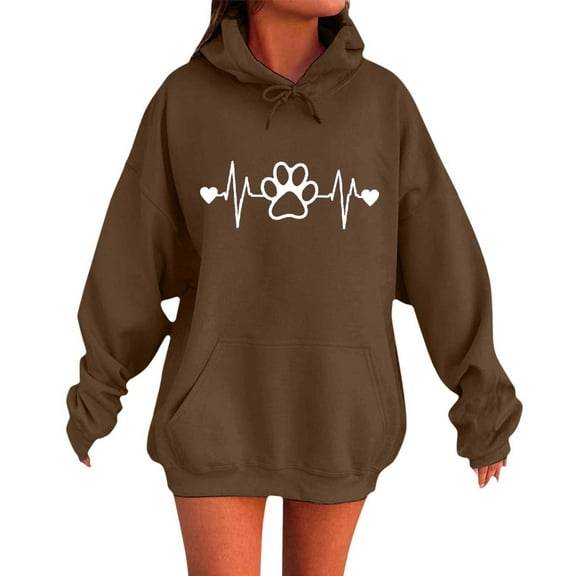 XIAONU Letter Print Hoodies For Women Drop Shoulder Hoodie Baggy Long Sleeve Oversized Drawstring Sweatshirt With Pockets