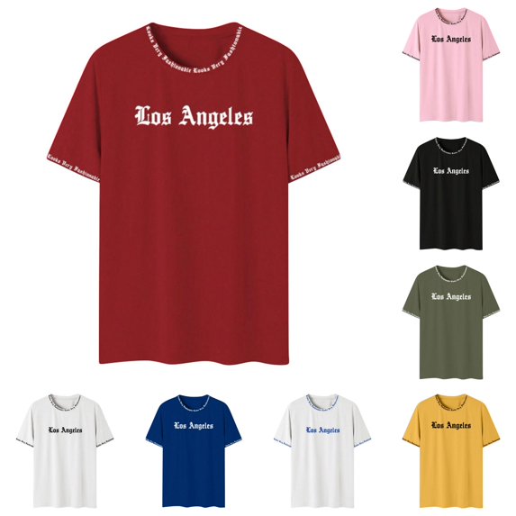 XIAONU Letter Print T Shirt for Men Crew Neck Short Sleeve Fashion Tee