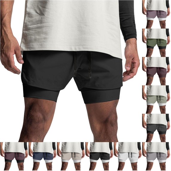 XIAONU Liner Workout Shorts for Men Elastic Drawstring Waist Inner Compression Layer Side Pockets Sport Bottoms