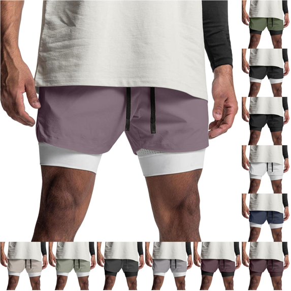 XIAONU Liner Workout Shorts for Men Elastic Drawstring Waist Inner Compression Layer Side Pockets Sport Bottoms