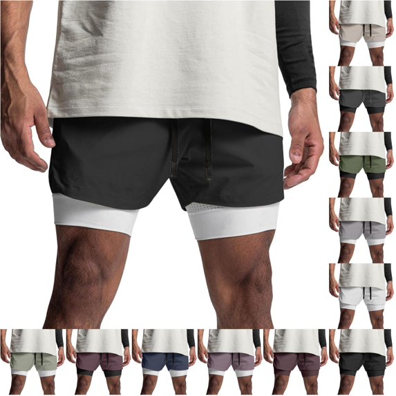 XIAONU Liner Workout Shorts for Men Elastic Drawstring Waist Inner Compression Layer Side Pockets Sport Bottoms