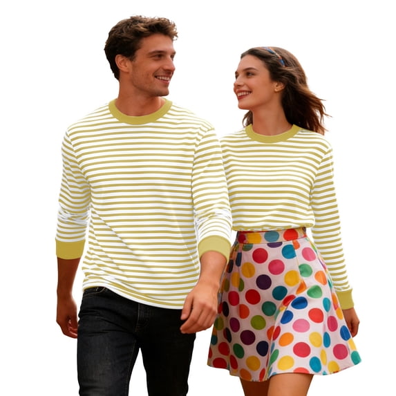 XIAONU Long Sleeve Tees For Couples Striped Pattern Tops Lightweight Casual Outing Shirts