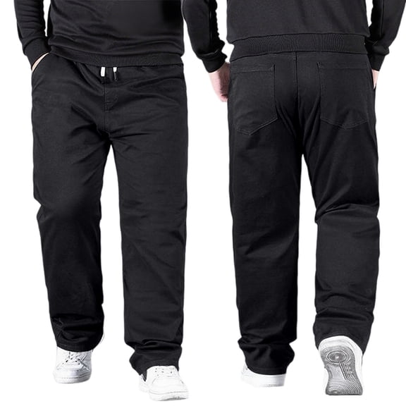 XIAONU Men Elastic Waist Drawstring Jeans Loose Fit Soft Stretchy Casual Daily Denim Pants