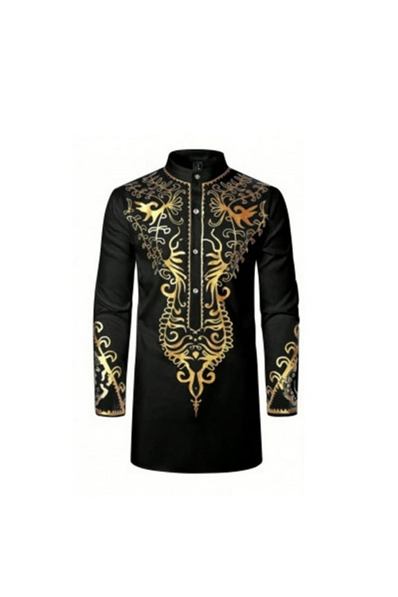 XIAONU Men Luxury Embroidery African Dashiki Shirt Mandarin Collar Longline Tunic Top Cultural Party Wear Shirts
