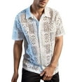 thumbnail image 1 of XIAONU Men Short-Sleeve Lace-Trim Sheer Button-Down Shirt Stylish Party Top Eye-Catching Club Evening Wear, 1 of 8
