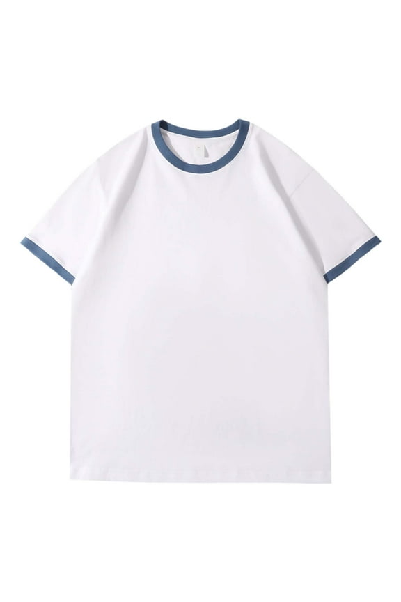 Men Short-Sleeve Ringer Crewneck Tee Relaxed-Fit Contrast-Trim Top Casual Daily Weekend Wear Shirt