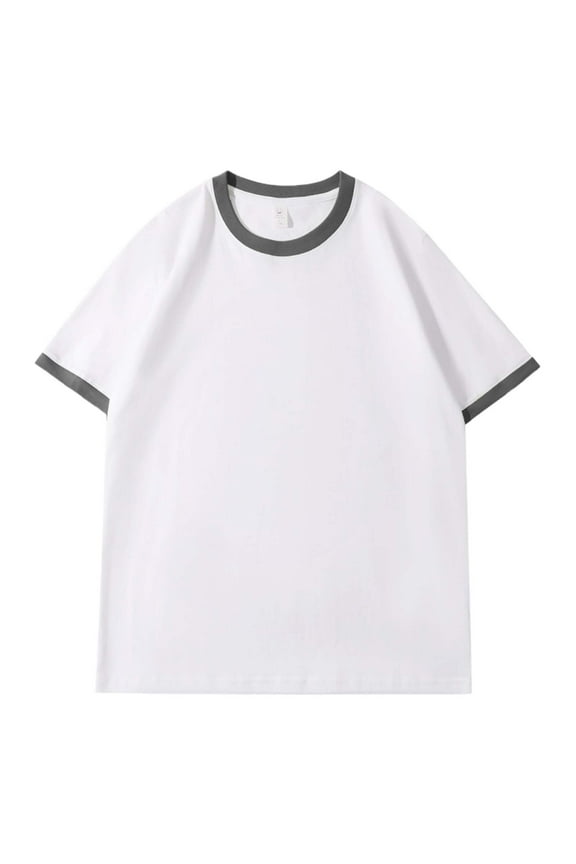 Men Short-Sleeve Ringer Crewneck Tee Relaxed-Fit Contrast-Trim Top Casual Daily Weekend Wear Shirt