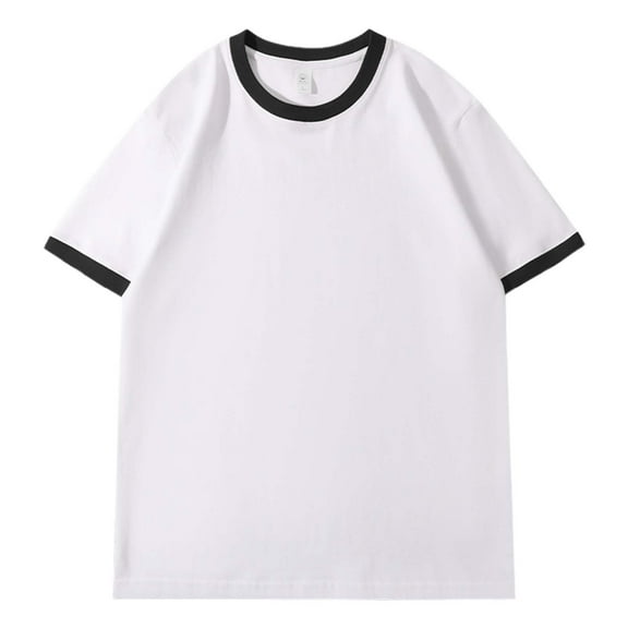 XIAONU Men Short-Sleeve Ringer Crewneck Tee Relaxed-Fit Contrast-Trim Top Casual Daily Weekend Wear Shirt