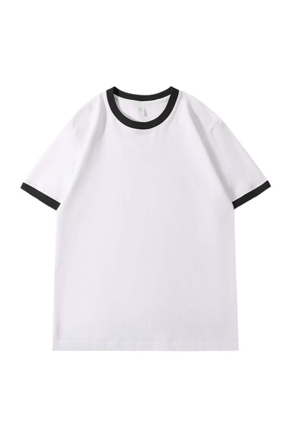 Men Short-Sleeve Ringer Crewneck Tee Relaxed-Fit Contrast-Trim Top Casual Daily Weekend Wear Shirt