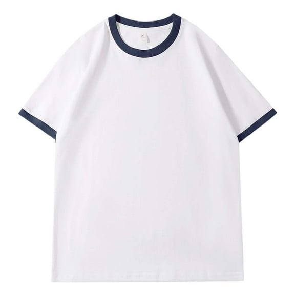 XIAONU Men Short-Sleeve Ringer Crewneck Tee Relaxed-Fit Contrast-Trim Top Casual Daily Weekend Wear Shirt
