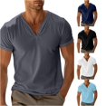 thumbnail image 1 of XIAONU Men Solid Henley T Shirt V Neck Button Short Sleeve Daily Top, 1 of 5