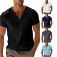 thumbnail image 1 of XIAONU Men Solid Henley T Shirt V Neck Button Short Sleeve Daily Top, 1 of 5