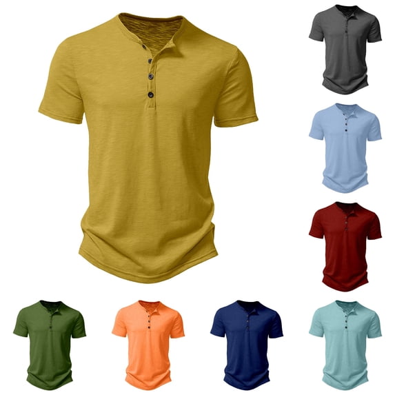 XIAONU Men Solid Henley Tee Half Button Short Sleeve Everyday Casual Tops