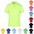 thumbnail image 1 of XIAONU Men Solid Polo Shirt Short Sleeve Collared Button Placket Casual Office Top, 1 of 4