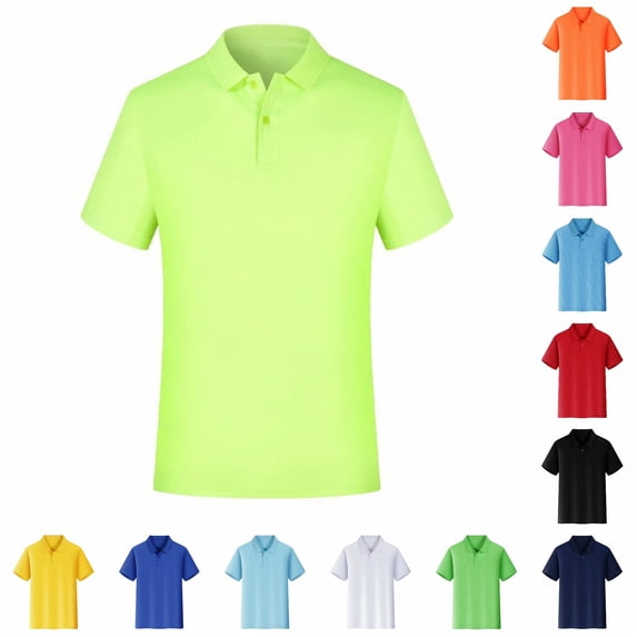 XIAONU Men Solid Polo Shirt Short Sleeve Collared Button Placket Casual Office Top