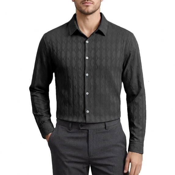 XIAONU Men Textured Dress Shirt Long Sleeve Button Down Top Sleek Formal Business Work Shirt