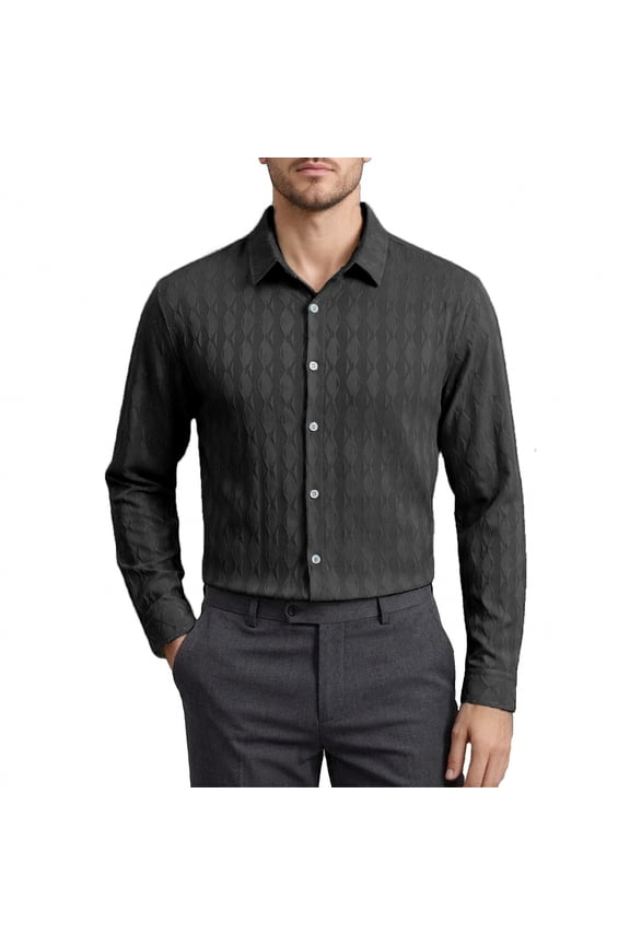 Men Textured Dress Shirt Long Sleeve Button Down Top Sleek Formal Business Work Shirt