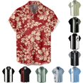 thumbnail image 1 of XIAONU Men Tree Stripe Print Shirt Short Sleeve Button Vacation Tops, 1 of 3