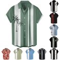 thumbnail image 1 of XIAONU Men Tree Stripe Print Shirt Short Sleeve Button Vacation Tops, 1 of 3