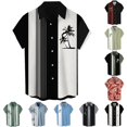 thumbnail image 1 of XIAONU Men Tree Stripe Print Shirt Short Sleeve Button Vacation Tops, 1 of 3