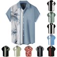 thumbnail image 1 of XIAONU Men Tree Stripe Print Shirt Short Sleeve Button Vacation Tops, 1 of 3