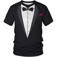 thumbnail image 1 of XIAONU Men Tuxedo Print T Shirt Short Sleeve Crew Neck Daily Tops, 1 of 4