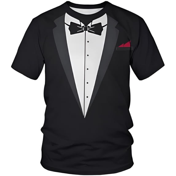 XIAONU Men Tuxedo Print T Shirt Short Sleeve Crew Neck Daily Tops