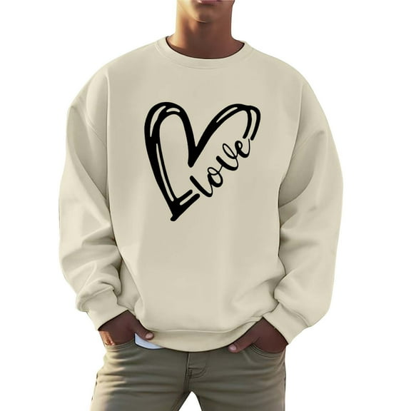 XIAONU Men's And Women's Valentine's Day Letter Print Casual Crewneck Sweatshirt Pullover Top