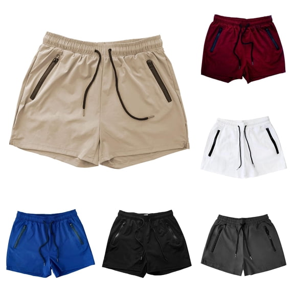 XIAONU Men's Athletic Shorts Drawstring Waist Zipper Pockets Daily Shorts