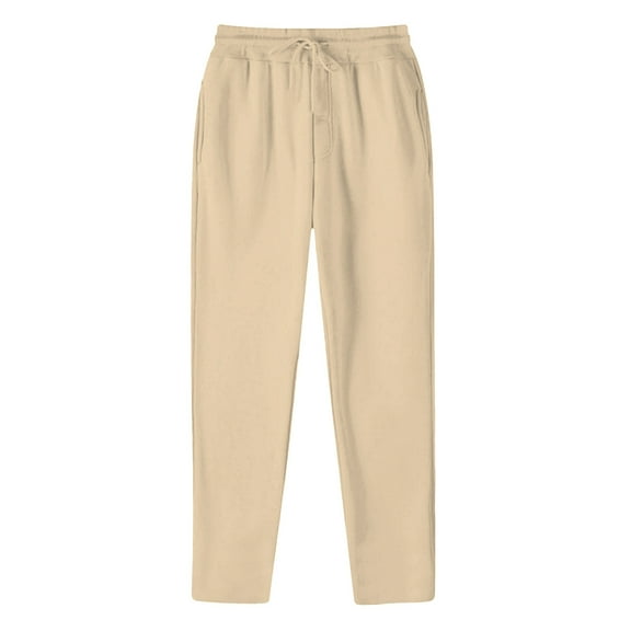 XIAONU Men's Beige Casual Pants Elastic Waist Drawstring Loose-Fit Trousers Soft Comfort Relaxed Pant