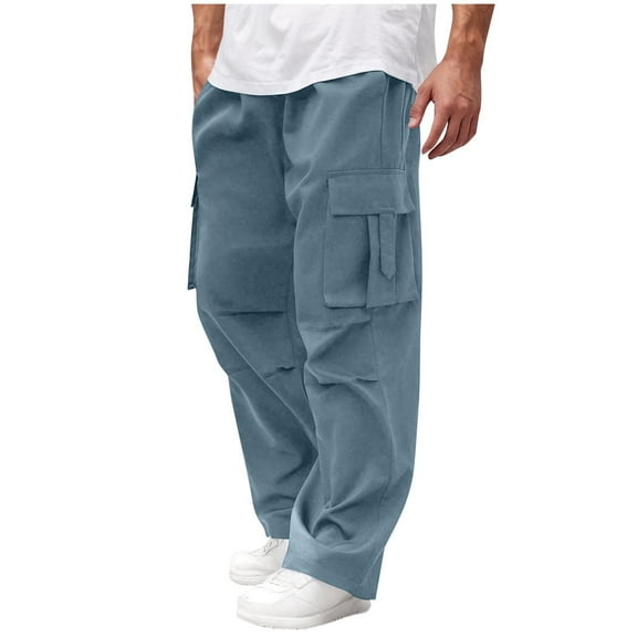 XIAONU Men's Black Baggy Cargo Pants Multi-Pocket Loose-Fit Trousers Stylish Streetwear Casual Daily Pant