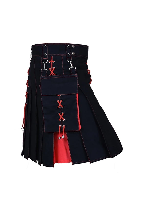 Men's Black Blue Tactical Kilt Adjustable Pocketed Utility Kilt Stylish Casual Cultural Wear Pant