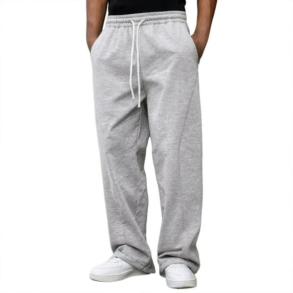 XIAONU Men's Black Casual Sweatpants Elastic Waist White-Drawstring Loose-Fit Trousers Soft Comfort Relaxed Pant