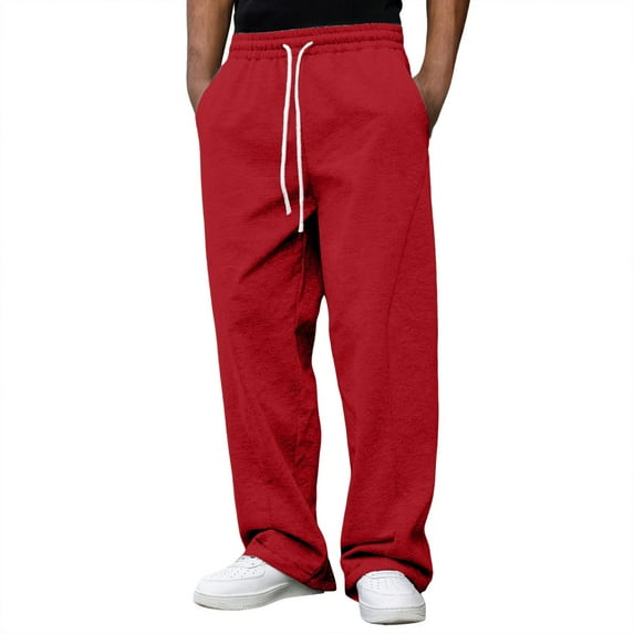 XIAONU Men's Black Casual Sweatpants Elastic Waist White-Drawstring Loose-Fit Trousers Soft Comfort Relaxed Pant