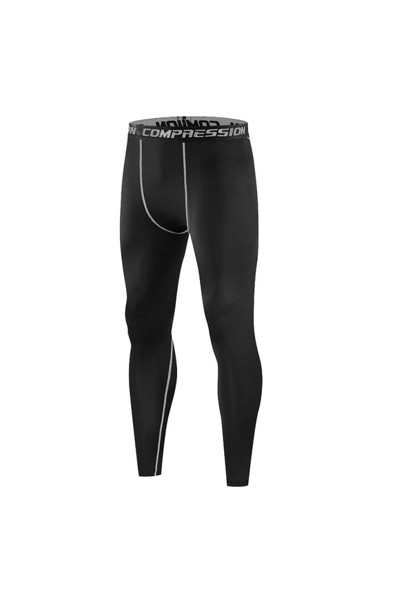 Men's Black Compression Leggings High-Waist Slim-Fit Athletic Tights Performance Workout Activewear Pant