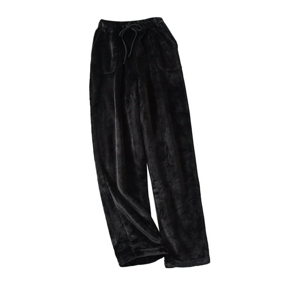 XIAONU Men's Black Lounge Pants Elastic Waist Drawstring Loose-Fit Trousers Cozy Warm Indoor Sleep Pant