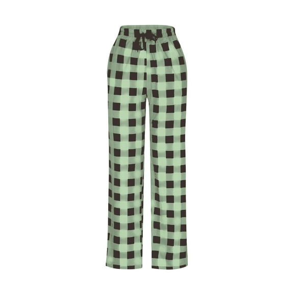 XIAONU Men's Blue Black Plaid Sleep Pants Elastic Waist Loose-Fit Lounge Trousers Soft Comfort Nightwear Pant