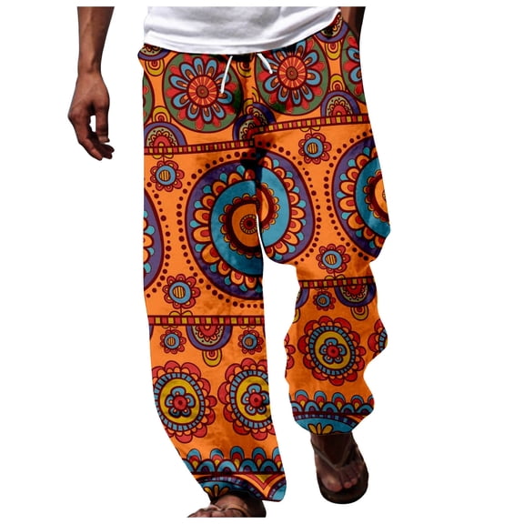 XIAONU Men's Boho Paisley Print Jogger Pants Elastic Waist Drawstring Casual Trousers Colorful Bohemian Daily Pant
