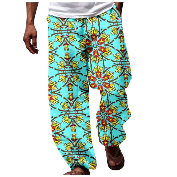 XIAONU Men's Boho Paisley Print Jogger Pants Elastic Waist Drawstring Casual Trousers Colorful Bohemian Daily Pant