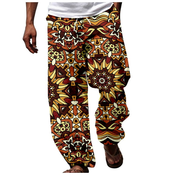 XIAONU Men's Boho Paisley Print Jogger Pants Elastic Waist Drawstring Casual Trousers Colorful Bohemian Daily Pant