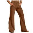 thumbnail image 1 of XIAONU Men's Brown Pinstripe Flared Pants Button-Waist Bell-Bottom Trousers Retro Stylish Casual Daily Pant, 1 of 8