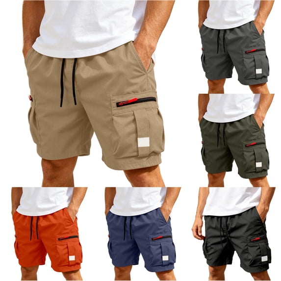 XIAONU Men's Cargo Athletic Shorts Drawstring Waist Zipper Pockets Daily Shorts