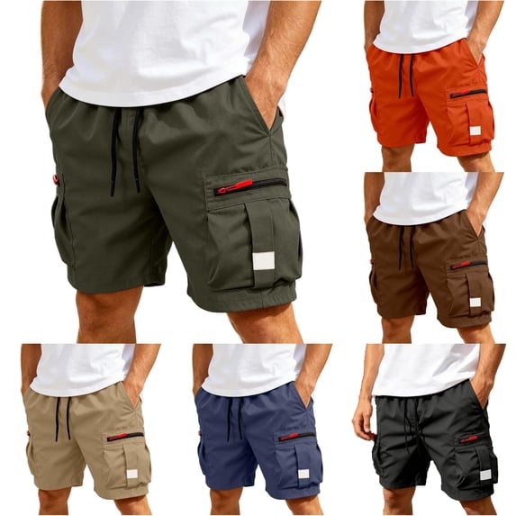 XIAONU Men's Cargo Athletic Shorts Drawstring Waist Zipper Pockets Daily Shorts
