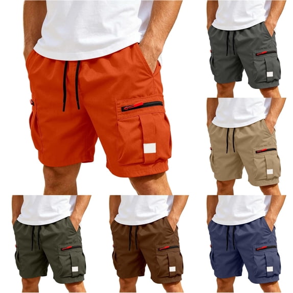 XIAONU Men's Cargo Athletic Shorts Drawstring Waist Zipper Pockets Daily Shorts