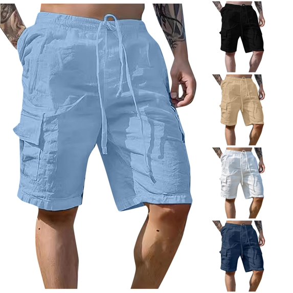 XIAONU Men's Cargo Shorts Drawstring Waist Multi Pockets Shorts