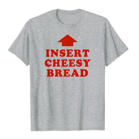 XIAONU Men's Cheesy Bread Meme Letter Graphic T-Shirt Regular Fit Short Sleeve Crew Neck Pullover Tee Soft Humorous Casual Top