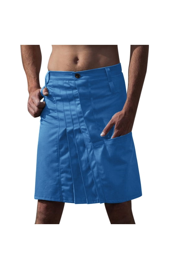 Men's Classic Kilt Skirt Mid-Waist Button Pleated Skirts Retro Daily Wear Short Skirt With Pockets
