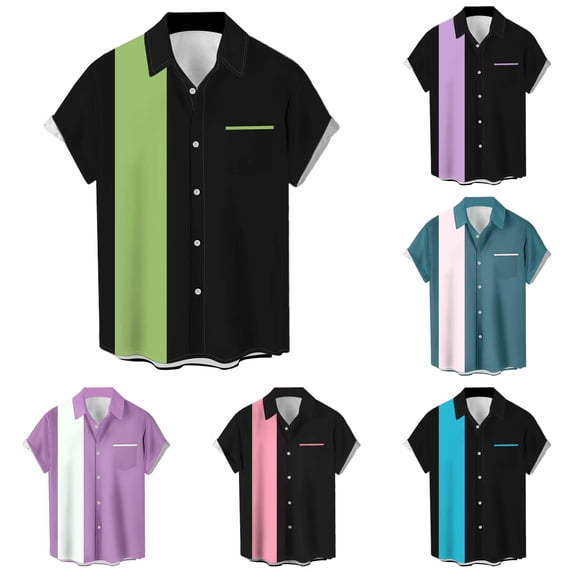 XIAONU Men's Color Block Short Sleeve Button Down Shirts Regular Fit Vacation Hawaiian Camp Shirts