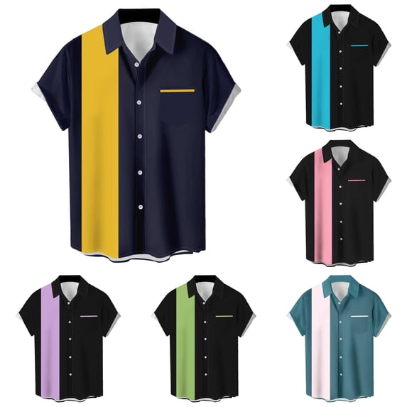 XIAONU Men's Color Block Short Sleeve Button Down Shirts Regular Fit Vacation Hawaiian Camp Shirts