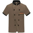 thumbnail image 1 of XIAONU Men's Contrast Trim Chef Coat Short Sleeves Mandarin Collar Double Breasted Top Durable Professional Kitchen Coats, 1 of 2